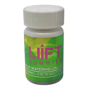 LiiFT Sour Watermelon Gummies: 10-pack with 25mg THC per gummy.