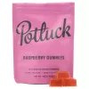 Potluck Raspberry Gummies cannabis-infused 200mg total, 20mg per gummy, pink packaging.