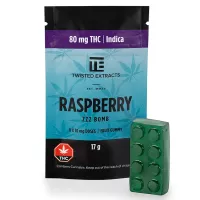 Blue raspberry THC gummies by Twisted Extracts indica strain