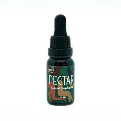 NECTAR 250mg THC Liquid Euphoria in 15ml amber dropper bottle with child-resistant cap.