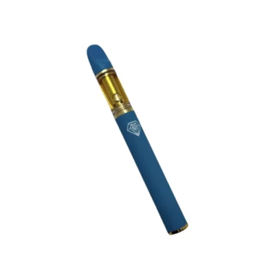 Blue vape pen with Diamond Concentrates logo and THC oil cartridge.