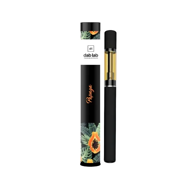 Dab Lab Papaya vape pen kit with black pen and tropical packaging.