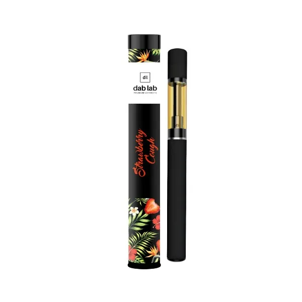 Dab Lab Strawberry Cough vape pen and packaging with tropical design.