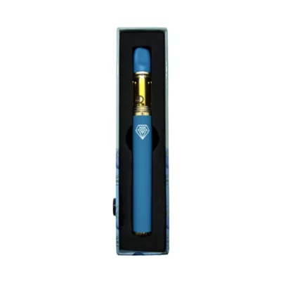 Diamond Concentrates Vape Pen in Blue and Gold with Elegant Packaging.