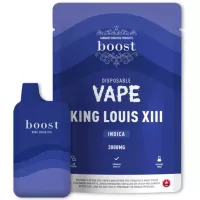 King Louis XIII Indica THC Vape Pen 3g by Boost Cannabis showing premium disposable vape pen with indica strain oil