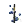 Black vape pen with gold cartridge surrounded by fresh blueberries and leaves.