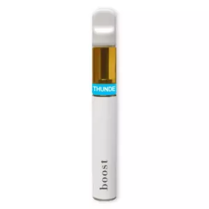 Minimalist sleek vape pen with transparent section, branding, and modern design for portability.