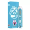 Vape pen with blue packaging featuring a monkey logo and pink accents.