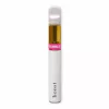Sleek vape pen with transparent chamber, pink BUBBLE label, and golden e-liquid.
