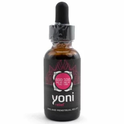 YONI Relief Oil with THC & CBD for menstrual comfort and PMS relief.