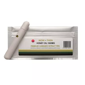 Now + Then Honey Oil 1000mg Premium Cannabis Extract Pen with packaging.