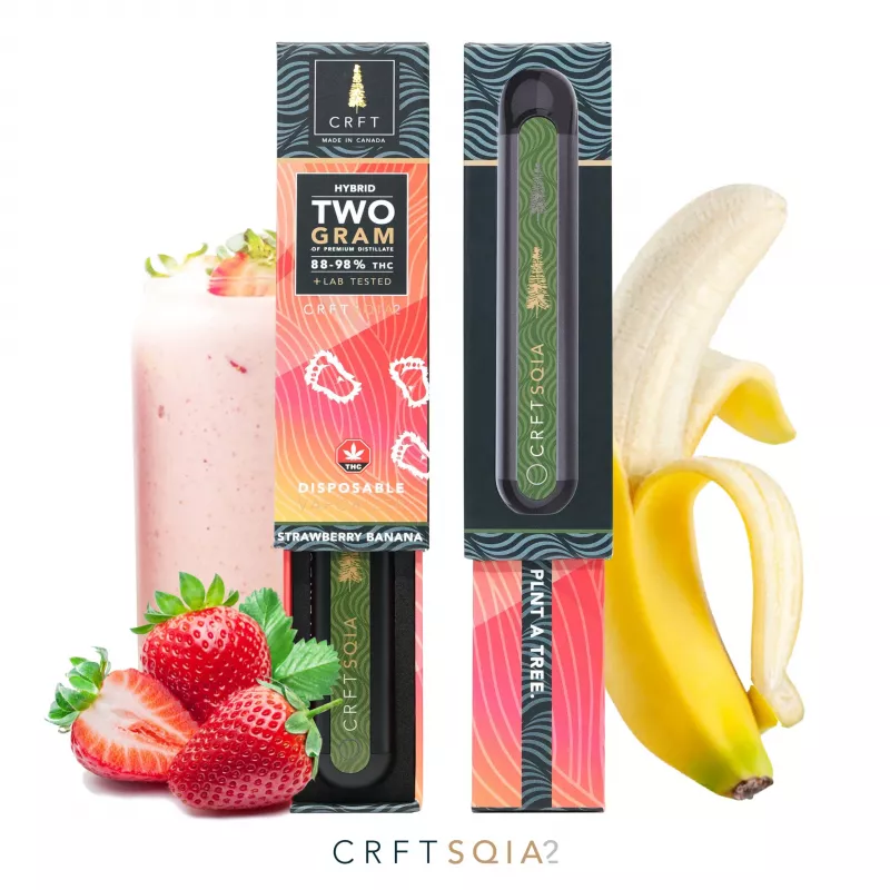 CRFT Hybrid 2g Strawberry Banana Terpene Vape Pen with 88.9% THC.