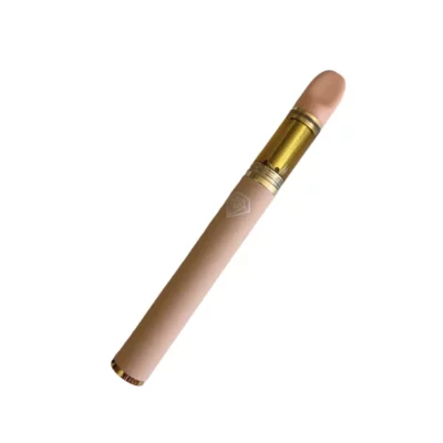 Charlottes Web elegant beige vape pen with gold band and translucent mouthpiece for discreet vaping.