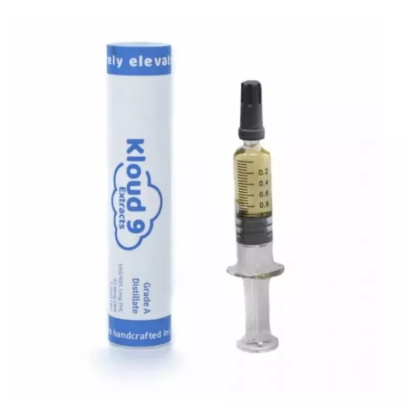 Kloud 9 high-quality cannabis distillate in 1ml dosing syringe for refill.