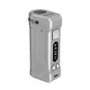 Modern compact vape mod with display screen, buttons, cylindrical opening, and charging port.