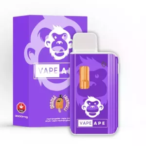 Vape Ape Orange Creamsicle THC vape, 3000mg, purple packaging with ape graphic.