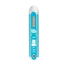Modern blue vape pen with cyan body, white cap, gold cartridge, and ape logo.