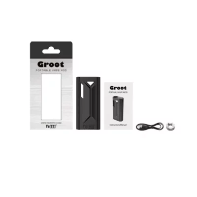 Yocan Groot Vape Mod Kit with USB cable and manual on white background.
