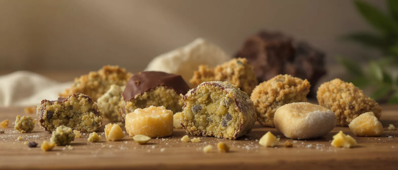 A variety of beautifully arranged sweet snacks