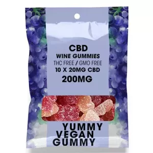 CBD Wine Gummies 200mg THC Free Vegan Gummies Package.