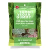 Vegan THC gummies in green package with dosage and health info.