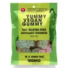 Vegan THC avocado gummies package with dosage and safety warnings.