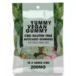 Yummy Vegan Gummy CBD, gluten-free avocado gummies, THC-free, GMO-free, 10x20mg CBD.