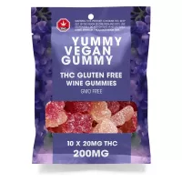 Yummy Vegan Wine THC Gummies 200mg package showing premium vegan cannabis edibles