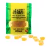 Vegan THC gummies package with gluten-free, lemonade flavor and dosage details.