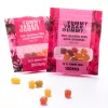 Pink Yummy Vegan Gummy THC gluten-free sour gummies with colorful candies displayed.