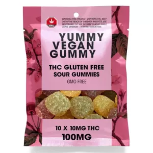 Vegan THC Gummies – Gluten-Free, Sour, 100mg Total THC.