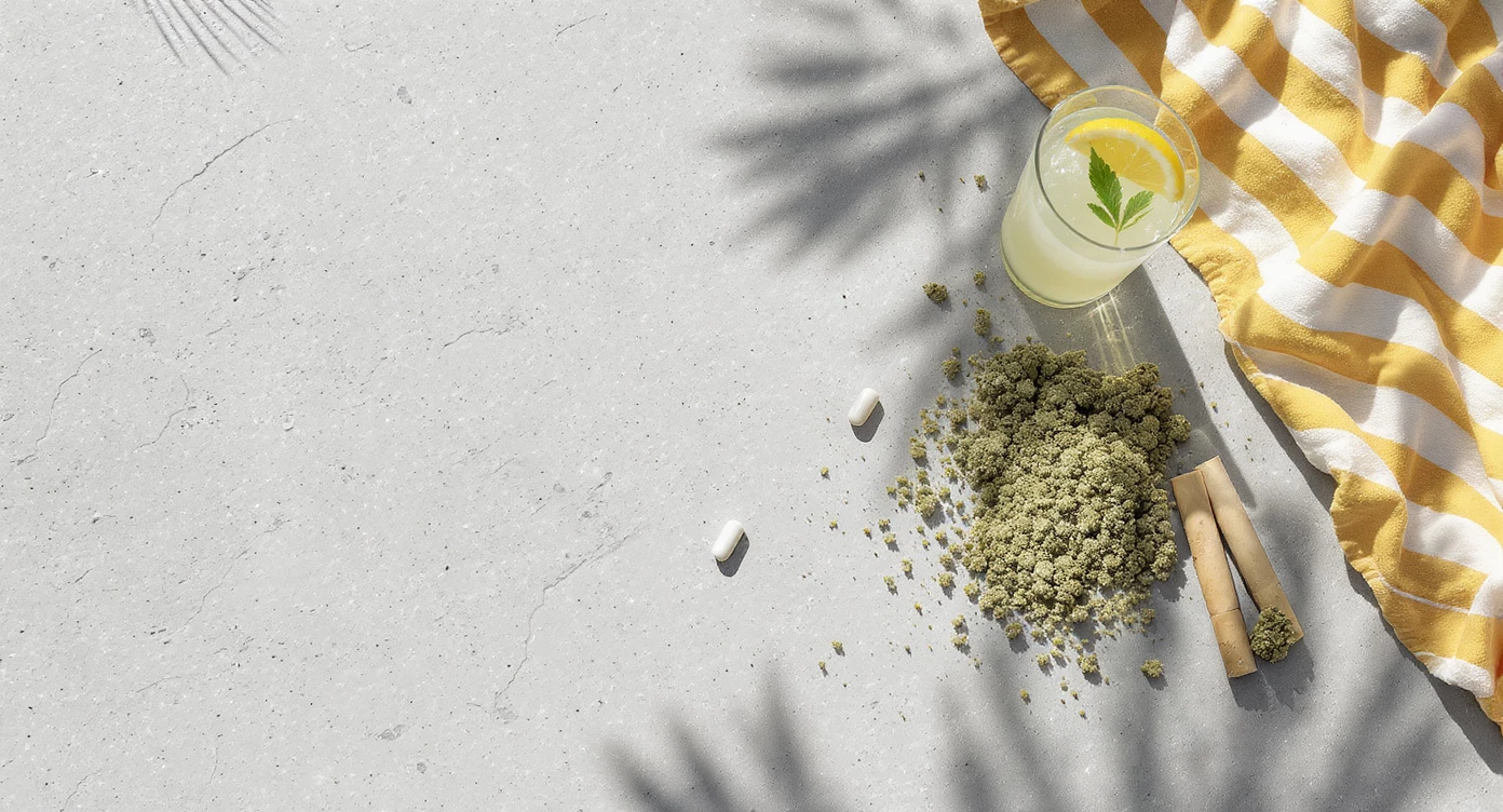 Colorful THC gummies floating on vibrant background