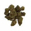 Green cannabis buds clustered together on a white background.