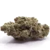 A single, dense cannabis bud covered in white trichomes and orange pistils.