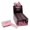 Pink rolling paper box with open package, displaying thin sheets.