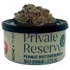 Private Reserve Peanut Buttercrumble Indica cannabis tin with 23.7% THC content and buds.