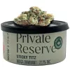 Premium cannabis tin, Sticky Titz strain with 22.2% THC, indica dominant, sealed fresh.