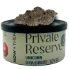 Premium Private Reserve Unicorn cannabis tin showcasing Sativa-dominant THC-rich sun-grown weed.