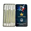 Premium cannabis pre-roll tin with artistic design and Canadian branding.