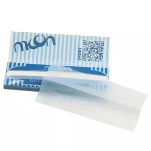Clear plastic wrap with a blue and white striped box.